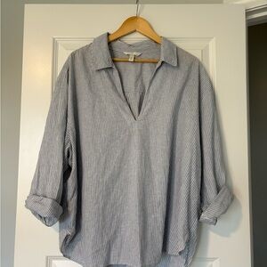 H&M Linen-Blend Pin Striped Shirt in Light Blue & White Women’s Size XL